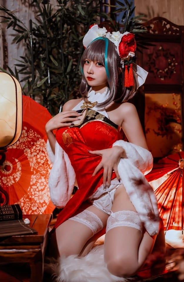 二佐 – NO.167 碧蓝柴郡旗袍[32P-301M]-客模COS写真收藏网
