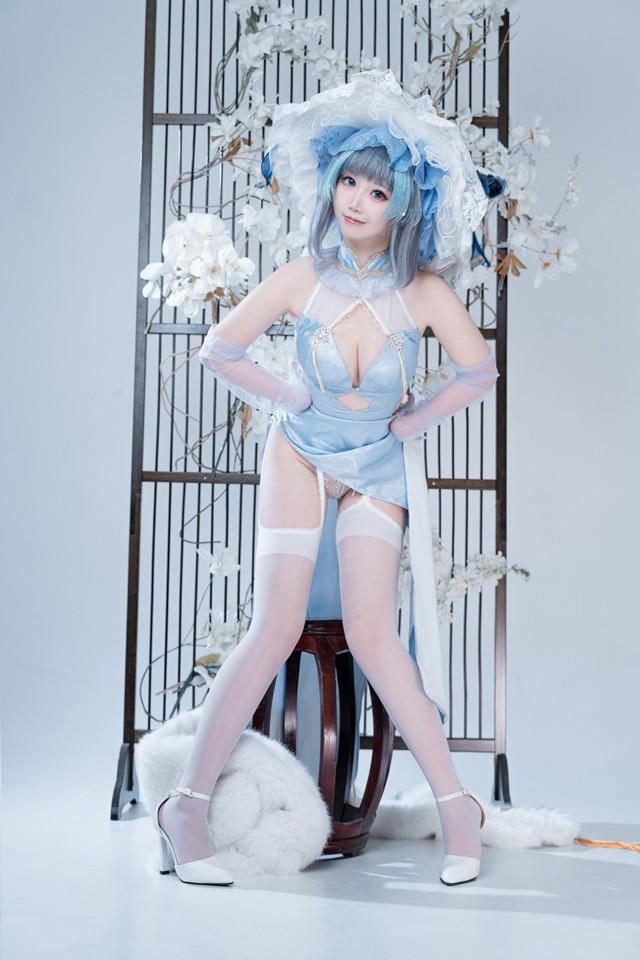 面饼仙儿 – NO.147 碧蓝航线-柴郡猫猫蓝旗袍[40P-438MB]-客模COS写真收藏网